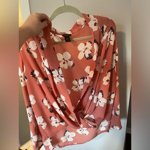 Ann Taylor salmon floral long sleeve blouse